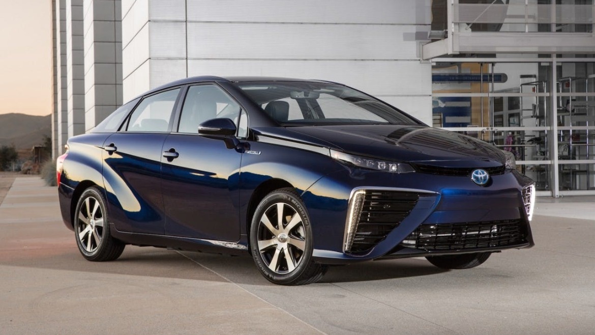 Toyota Mirai parked outside an office building