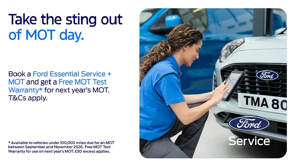 DS 3499 Ford MOT Warranty Offers Essential Service Promo Scrolling Banner Desktop 1000X562